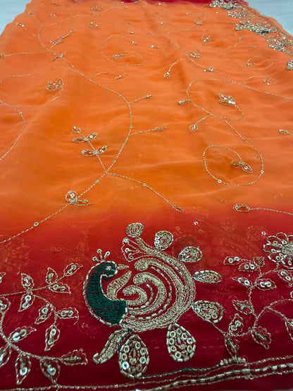 Rajputi More Jaal Shaded Royal Georgette Saree