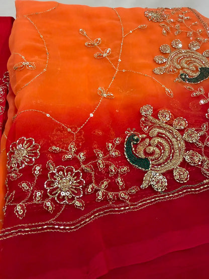 Rajputi More Jaal Shaded Royal Georgette Saree