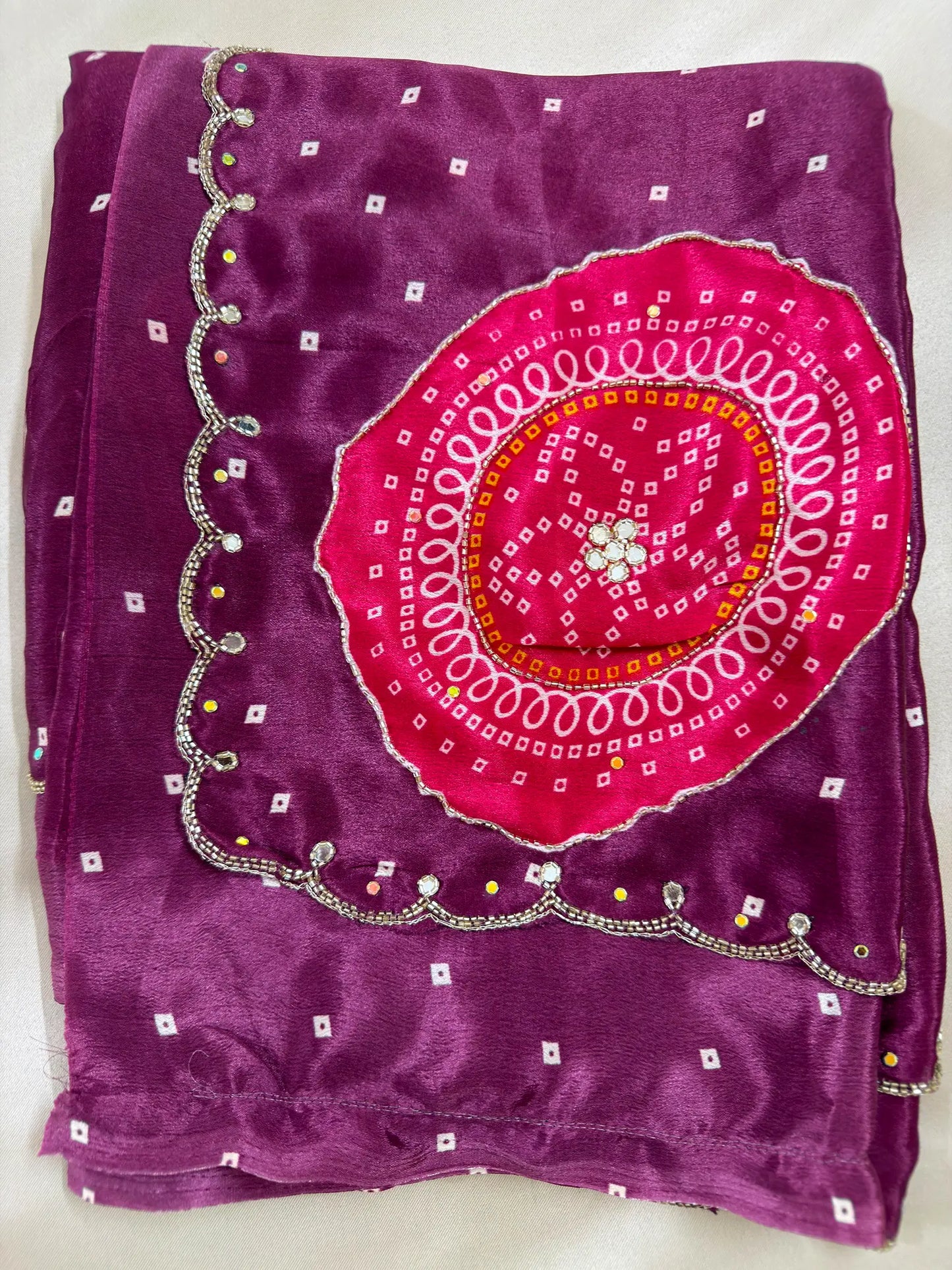 Chinon Handwork Bandhani Saree With Running Blouse