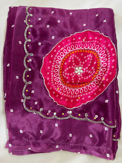 Chinon Handwork Bandhani Saree With Running Blouse