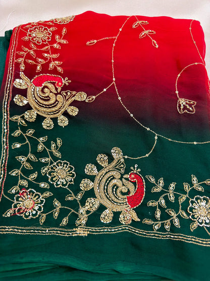 Rajputi More Jaal Shaded Royal Georgette Saree