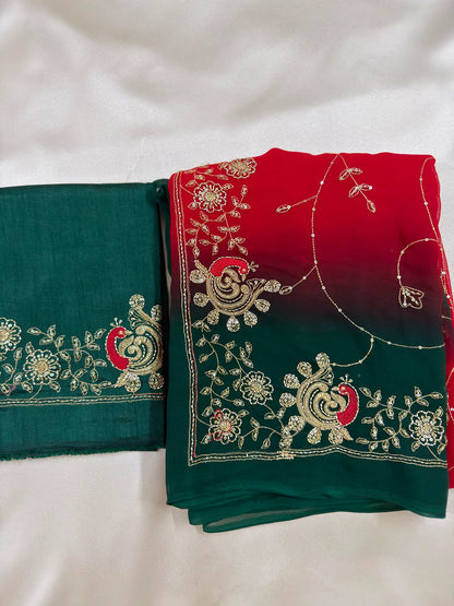 Rajputi More Jaal Shaded Royal Georgette Saree