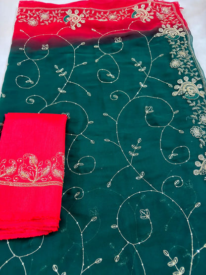 Rajputi More Jaal Shaded Royal Georgette Saree