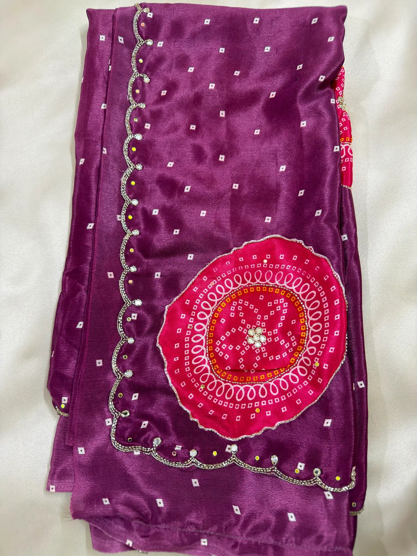 Chinon Handwork Bandhani Saree With Running Blouse
