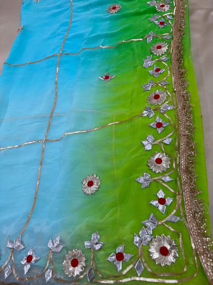 Shaded Kachha Gotta Work Saree In Chiffon