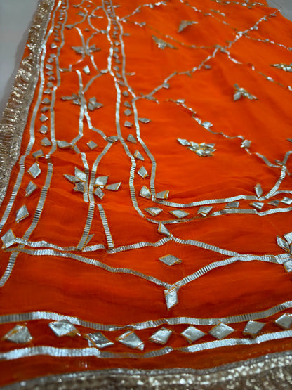 Heavy Kachha Gotta Saree In Chiffon Fabric
