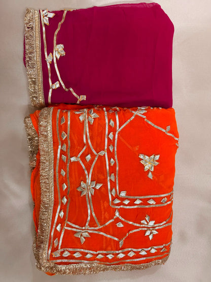 Heavy Kachha Gotta Saree In Chiffon Fabric