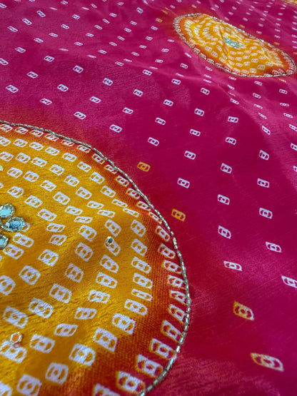 Chinon Handwork Bandhani Saree With Running Blouse