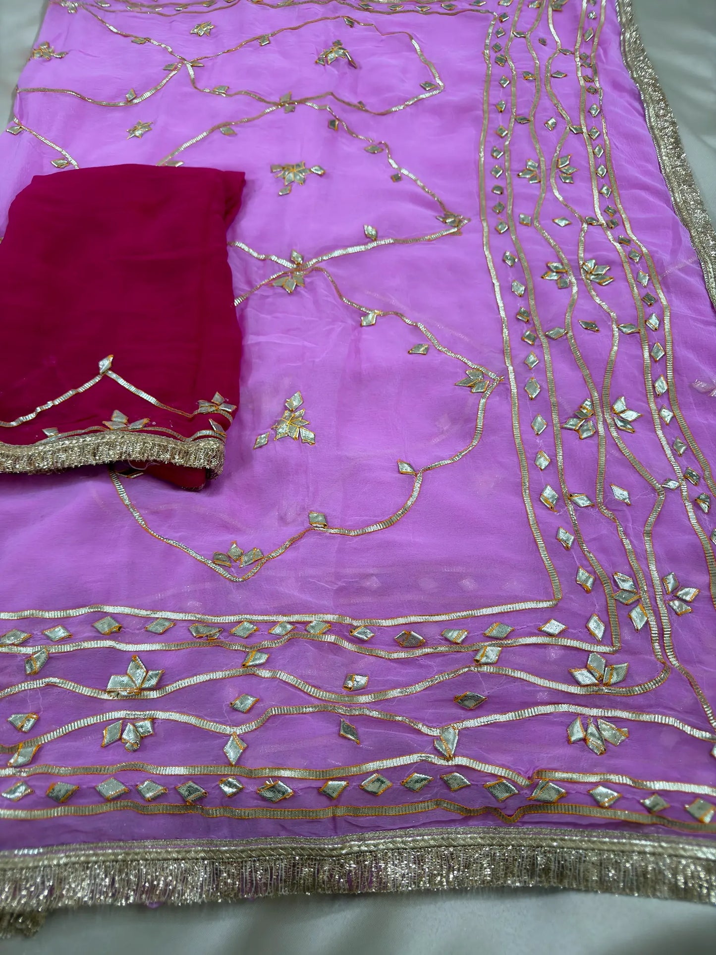 Heavy Kachha Gotta Saree In Chiffon Fabric