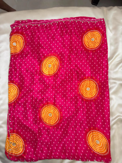 Chinon Handwork Bandhani Saree With Running Blouse