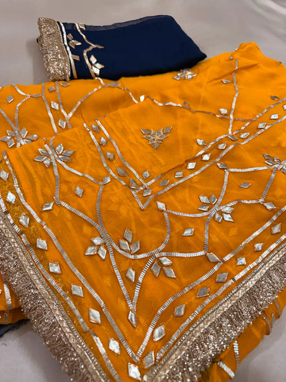 Heavy Kachha Gotta Saree In Chiffon Fabric