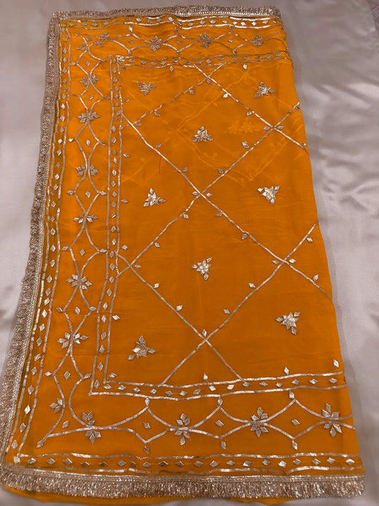 Heavy Kachha Gotta Saree In Chiffon Fabric